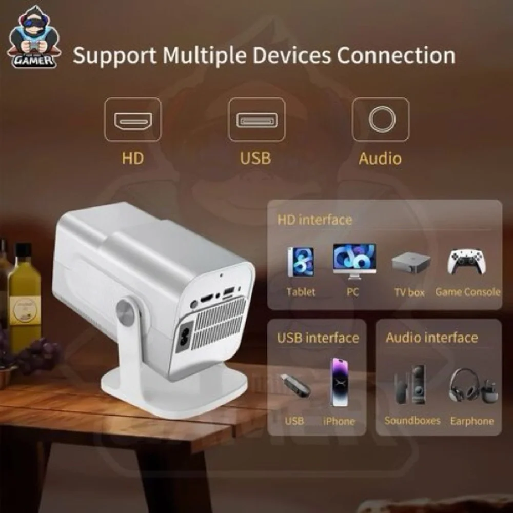 White Projector with Remote and Controllers